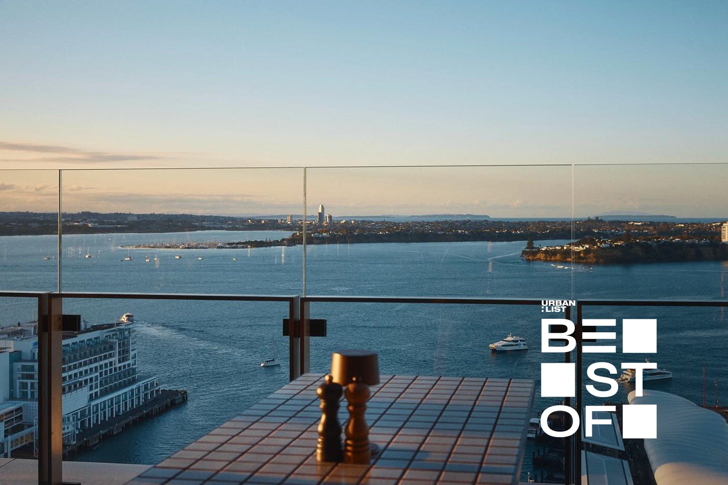 A stunning view of the harbour, plus salt and pepper shakers.